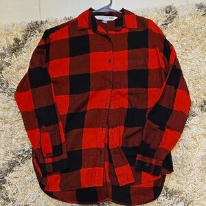 Red and Black Plaid Button-Up Shirt